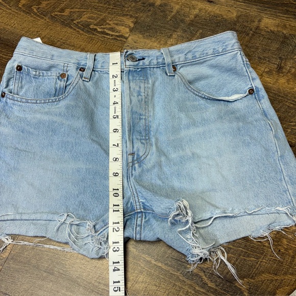 Levis 501 Premium Denim Shorts Women 30 Cutoff Frayed High Rise Button Fly Big E - Picture 3 of 10